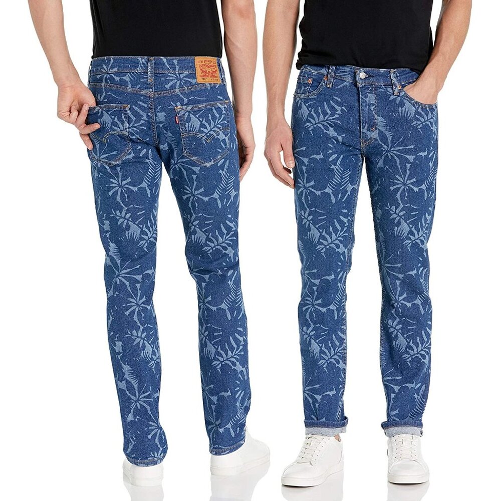 New! Levi's 511 Slim Blue Jeans Tropical Print Aldo Indigo